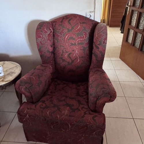 Bergere armchairs used, set of 2, classic burgundy fabric
