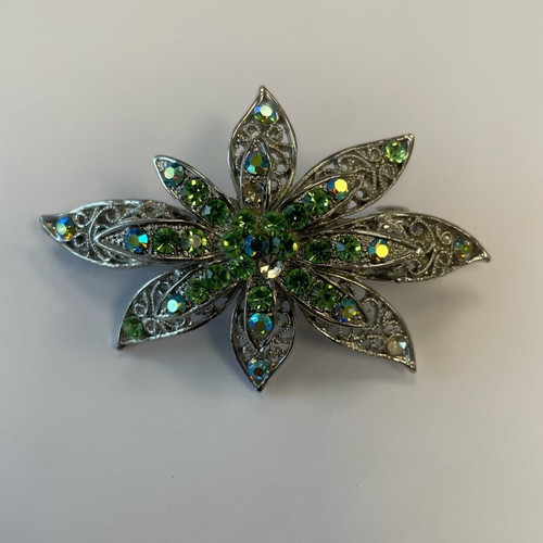 Hair Clip Flower with Strass like new, green and silver