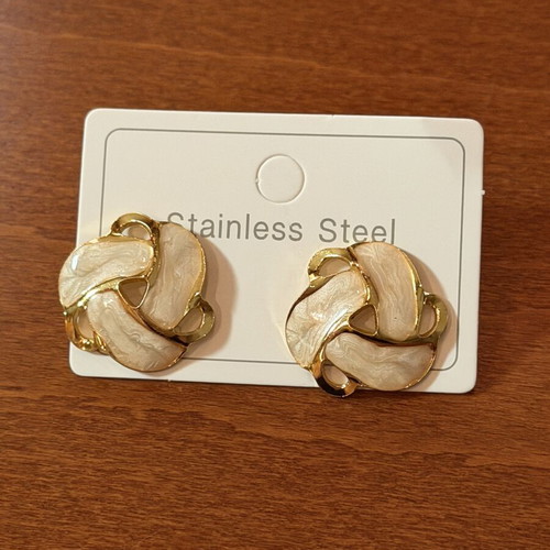 Stainless steel earrings, white and gold