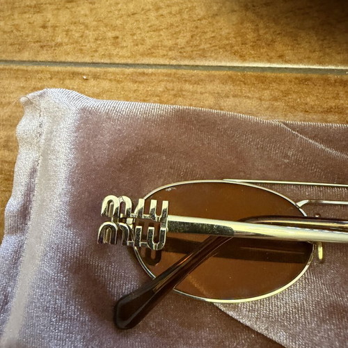 Miu Miu sunglasses, gold, with case, pouch and box