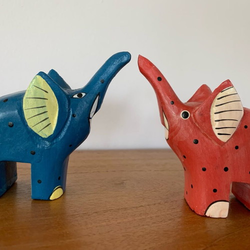 Handmade Wooden Elephant Figurines Pack of 4, New