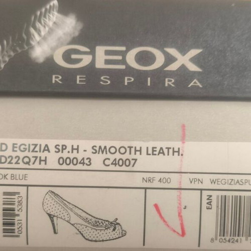 Geox peep toe pumps blue used, size 38.5, brown heel