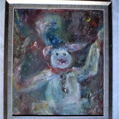 Authentic modern oil painting fresco clown used