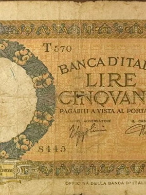 Χαρτονόμισμα Italia 50 lire μεταχειρισμένο [1939]