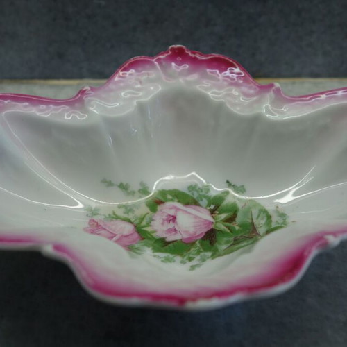 Oval bowl with roses used, Bavaria vintage porcelain