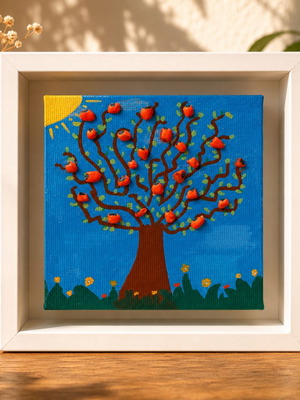 Handmade Tree of Life painting in deep white frame like new