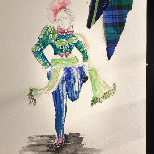 Theatrical costume design used, Alice in Wonderland, watercolor A3
