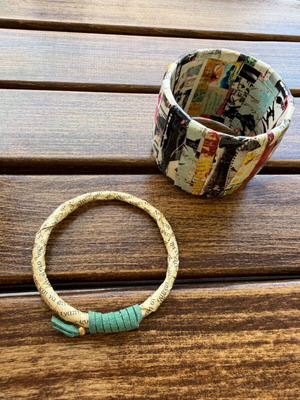 Set of 2 handmade decoupage bracelets like new, multicolored