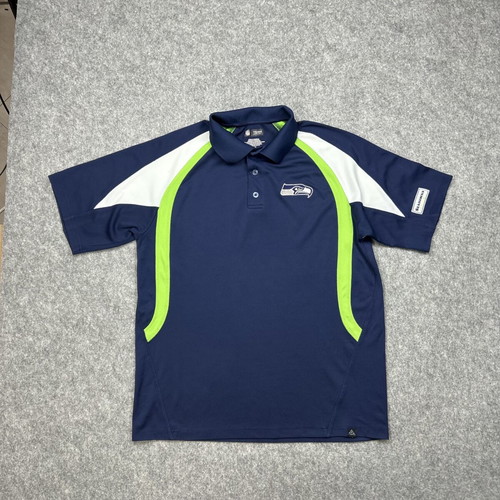 NFL Seattle Seahawks Polo shirt size L used, navy blue neon green Y2K