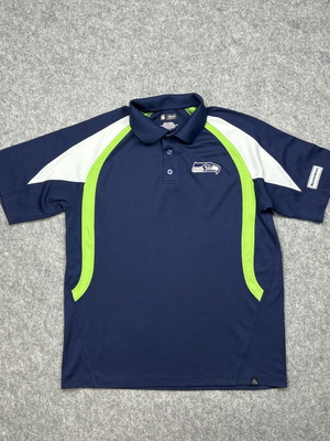 NFL Seattle Seahawks Polo shirt size L used, navy blue neon green Y2K