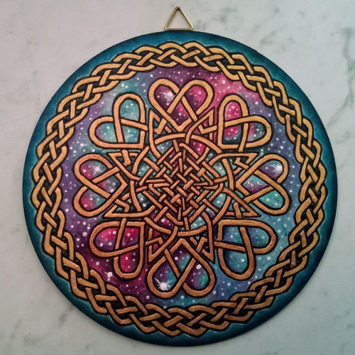 Mandala Celtic Knot new, hand-painted on 15 cm wooden disk