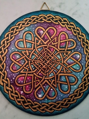 Mandala Celtic Knot new, hand-painted on 15 cm wooden disk