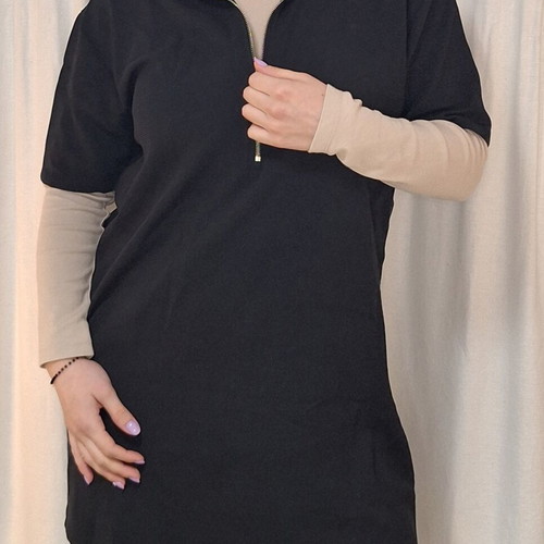 Zara long blouse with zipper black like new, size L
