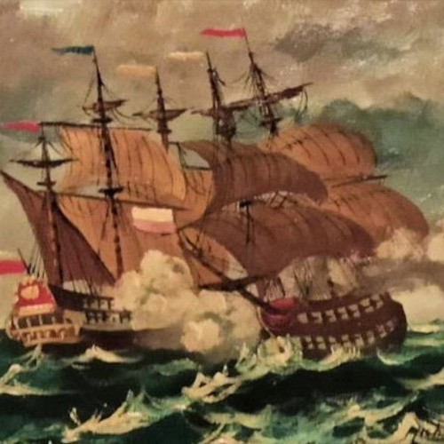 Signed oil painting Naval Battle framed like new