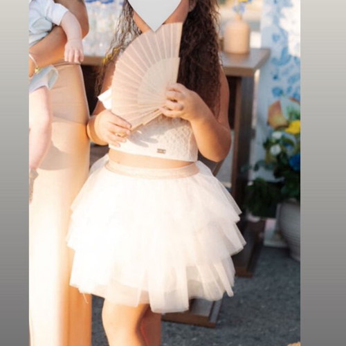 Girls' tutu skirt set with zippered bustier like new, white and gold