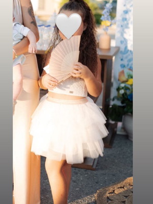 Girls' tutu skirt set with zippered bustier like new, white and gold
