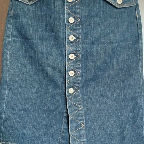 Denim midi skirt size 38 like new, dark blue with brown stitching
