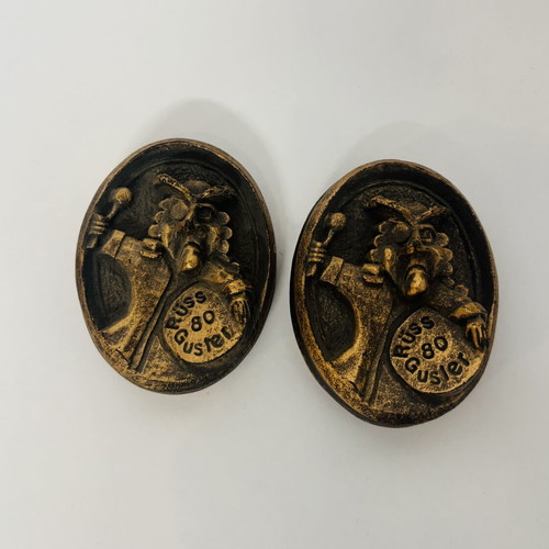 Vintage 1980 Swiss Fasnacht Carnival Pins used, set of 2, resin