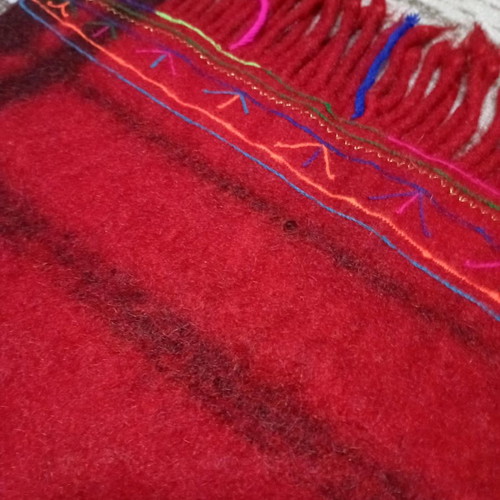 Wool Kilim Rug new, red with designs, handwoven on loom