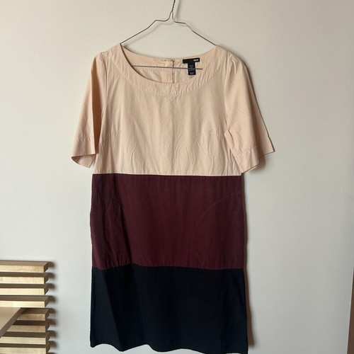 H&M Colour Block Vintage Dress, nude burgundy navy