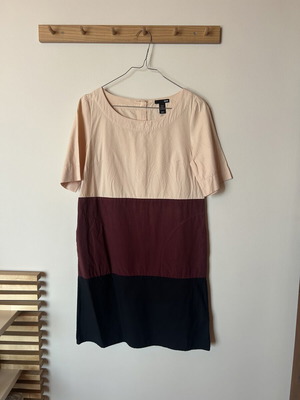 H&M Colour Block Vintage Dress, nude burgundy navy