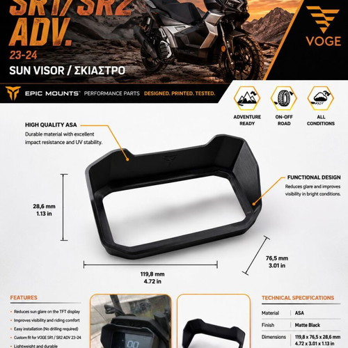 LCD screen shade for Voge SR1/SR2 ADV 3d Print