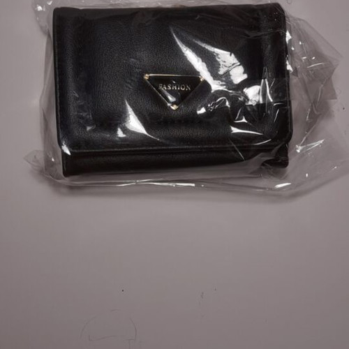 Black wallet new with gold emblem and beige lining