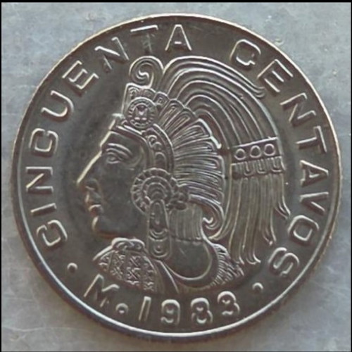 50 Centavos Mexico 1983 coin, Cuauhtémoc design