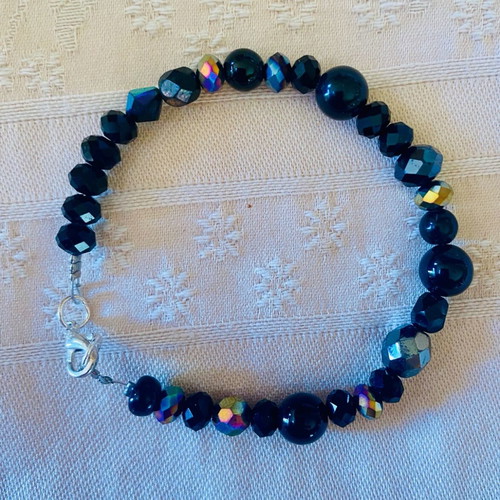Handmade bracelet new with black beads and silver clasp