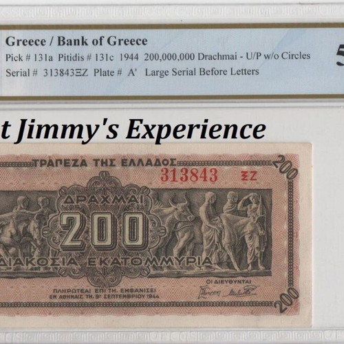 Greece 1944 200 Million Drachmai PCGS AU 58 PPQ banknote