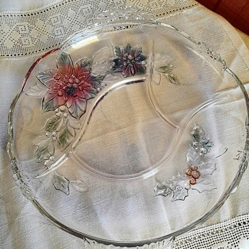 Vintage Crystal Serving Platter 35cm with Alexandrina Embossed Design