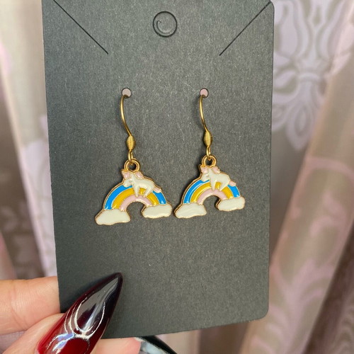 Unicorn Earrings with Rainbow new, multicolored and gold-toned