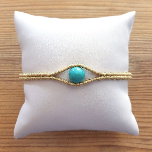 Women's eye outline bracelet metallic handmade with turquoise haolite new