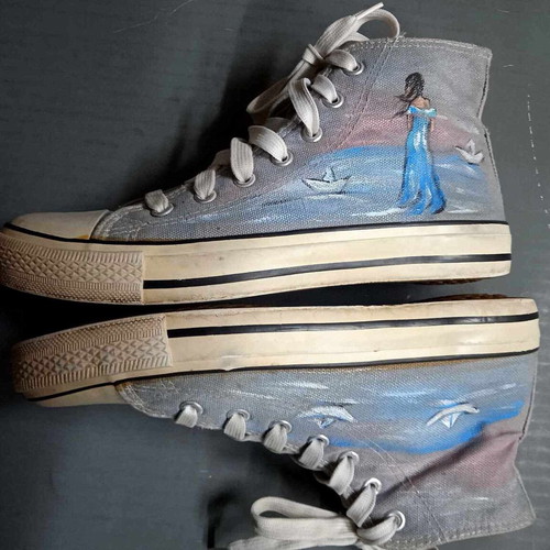 Canvas shoes used hand-painted size 38 gray