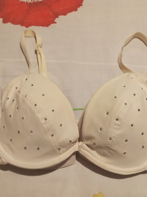 White bra with rhinestones, size 80B