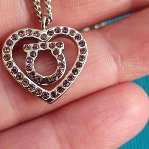 Salvatore Ferragamo authentic necklace like new with purple and silver crystals
