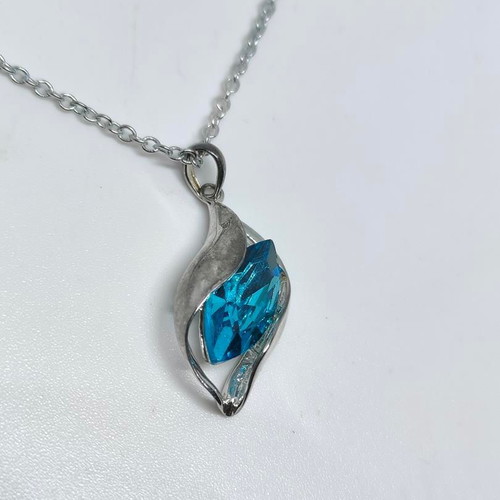Necklace with Blue Marquise Crystal silver finish like new