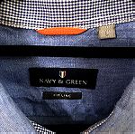  Navy & Green λινο πουκαμισο, fit line L