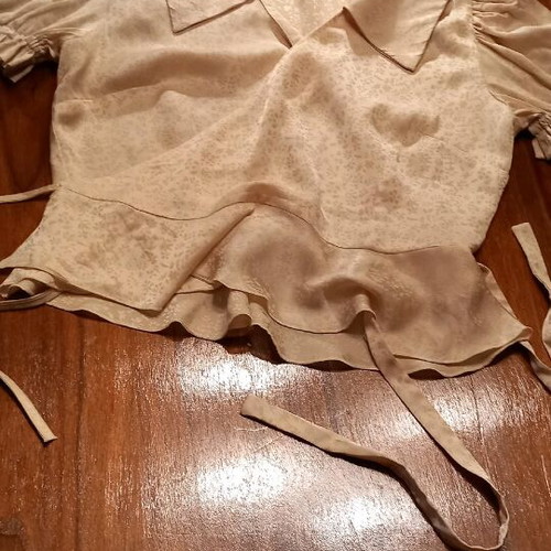 Satin wrap shirt medium champagne color with print