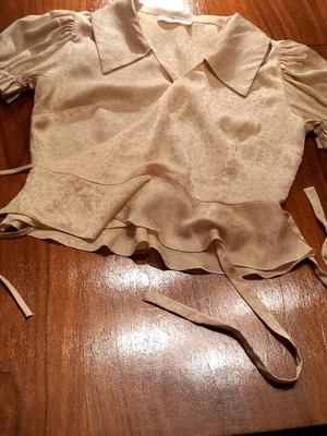 Satin wrap shirt medium champagne color with print