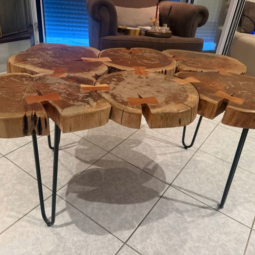 Handmade solid wood coffee table with butterfly joints