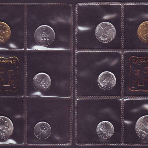 San Marino coin set 8 pieces from 1 to 500 Lire, mint condition
