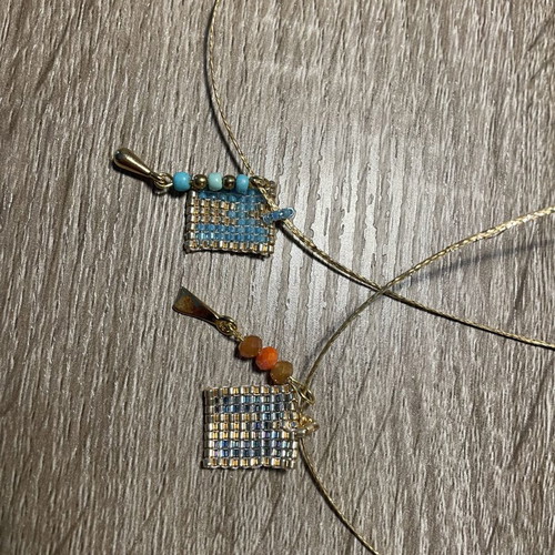 Monogram necklaces with Miyuki beads and metal elements