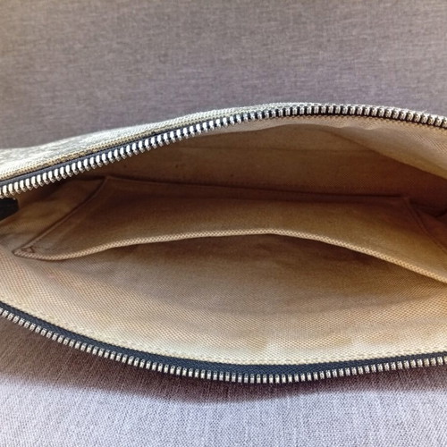 MCM Aren Monogram Jacquard Pouch used, gray charcoal wristlet clutch