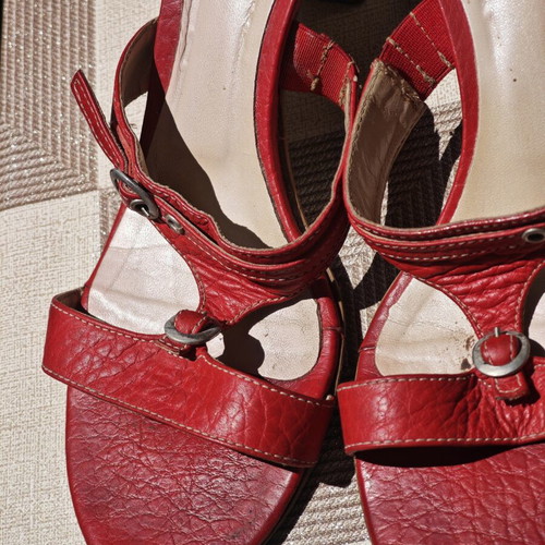 J. Bournazos Athens leather sandals used, red-orange, size 40