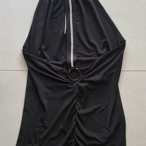 Backless vintage blouse with rhinestones like new, size S/M/L, black