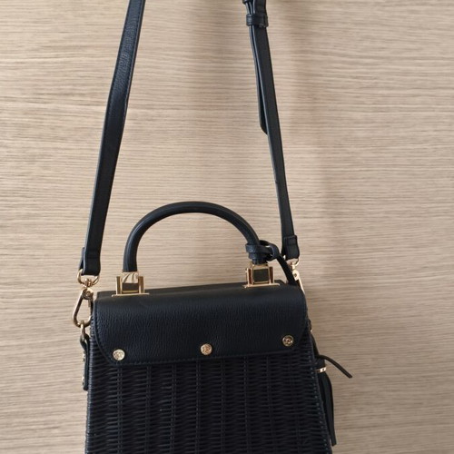 Dune London shoulder bag like new, black leather and straw