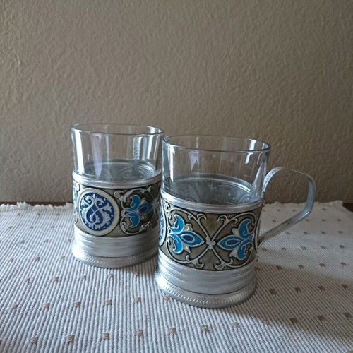 Khorovod glass holder aluminum enamel USSR like new, 1960