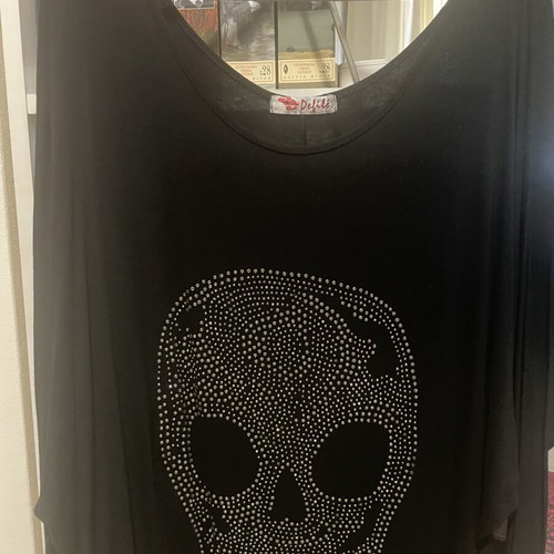T-shirt with Skull Print and Rhinestones like new, black, sizes L and XL