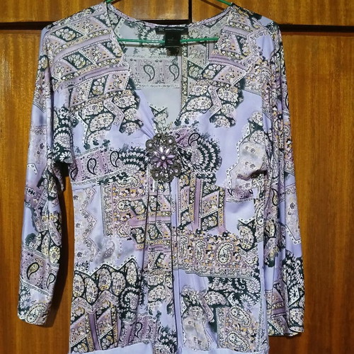 INC blouse like new, size S fitting M-L, black and purple